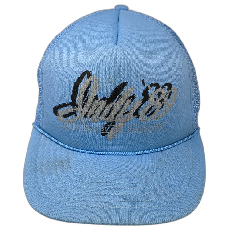Indy 89 Indianapolis Racing Event Trucker Hat Blue Vintage Mesh Snapback Foam